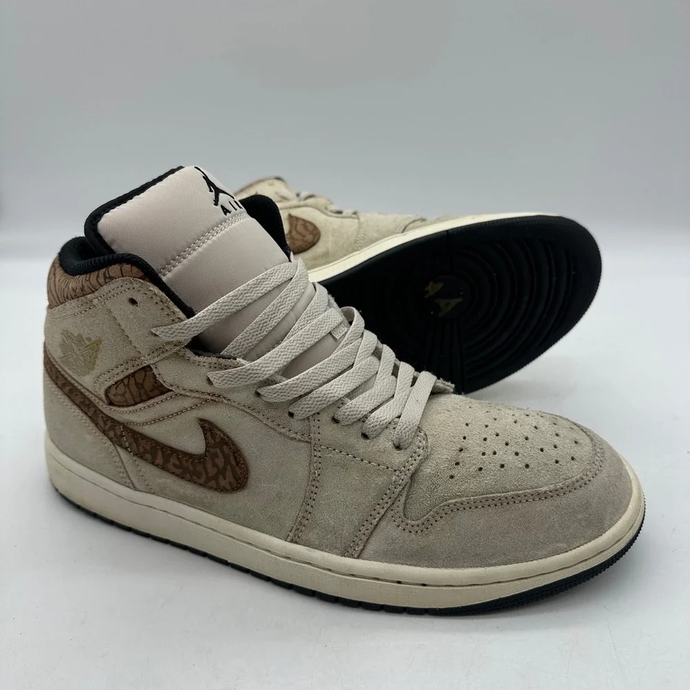 Nike DZ4129-102 Mens Size 11 Air Jordan 1 Mid SE Brown Elephant Suede Sneakers